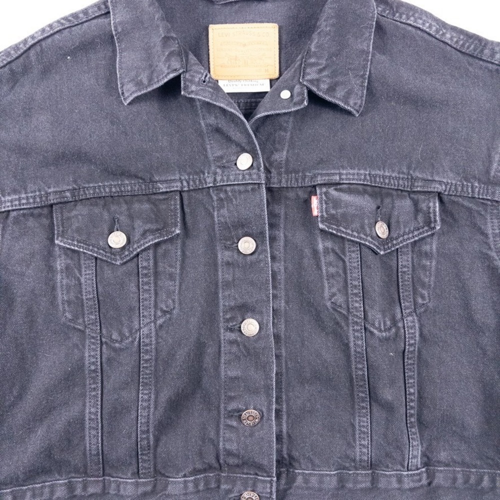 Levis Denim Jacket Womens M Black Custom Painted‎ Alien Mushroom Nature Pride - Picture 2 of 9